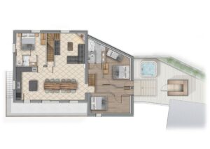 Map of the first floor in chalet Snow Star -Chalets Lacuzon