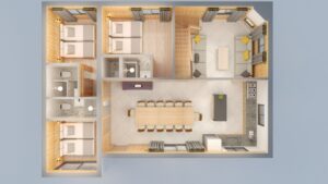 Map of the ground floor in chalet 3 Vallées -Chalets Lacuzon