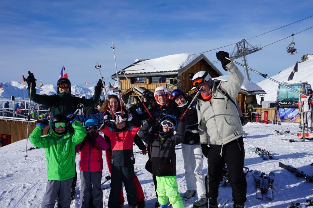 Group of friends skiing